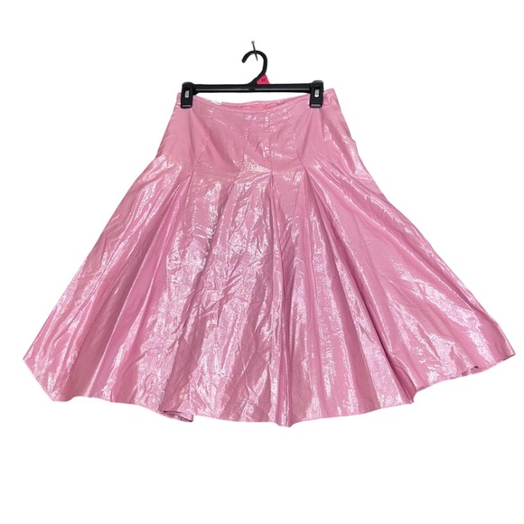 Lisa Ho Pink Metallic Pleated Midi Skirt Womens 2 Pink Party Evening Wear Shiny - Picture 2 of 14